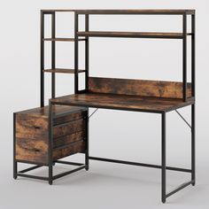 a desk with two drawers and a shelf