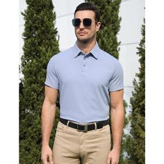 【Performance Material】: 83%Nylon, 17%Spandex. Lightweight, breathable,4-Way Stretch, Wrinkle-free, quick-dry and moisture wicking fabric.The men polo shirt keep you cool and fresh all day. 【Design】: 3 buttons under the turndown collar, simple and neat, decorating the neckline. Split hem ensures you with maximum comfy and move well when playing golf, tennis or any vigorous exercises. 【Match】: Highly versatile, with the ability to be dressed up with slacks and brogues for the office or down with j Sporty Outdoor Moisture-wicking Shirt, Classic Fitted Sports Shirt, Casual Fitted Shirt With Moisture-wicking, Fitted Athleisure Polo Shirt With Moisture-wicking, Fitted Moisture-wicking Polo Shirt In Athleisure Style, Fitted Moisture-wicking Polo Shirt For Sports, Fitted Moisture-wicking Polo Shirt For Athleisure, Sporty Fitted Polo Shirt With Breathable Fabric, Fitted Breathable Sporty Polo Shirt