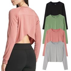 Discover your new favorite staple in our women's long sleeve petal back crop top. This versatile piece is perfect for a variety of occasions, from casual to athletic. It is a long sleeve shirts women will love for its comfort and style. This long sleeve tees for women boasts a petal back design that adds a subtle, feminine touch to your outfit. Constructed from soft and breathable fabric, this long sleeve t shirts for women is perfect for any season. Whether you're heading to the gym or spending Crop Shirts For Women, Athletic Long Sleeve, Crop Tops For Women, Athletic Crop Top, Long Sleeve Workout Top, Cropped Shirts, Crop Top Designs, Workout Tops For Women, Long Sleeve Workout