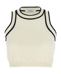 Best price on the market at italist | Max Mara 'ruggero' Cropped Top Chic Cotton Tank Crop Top, Chic Cotton Sleeveless Crop Top, Chic Sleeveless Cotton Crop Top, Trendy Cotton Sleeveless Blouse Crop Top, Max Mara Coat, Sleeveless Crop Top, Oversized Silhouette, Cami Tanks, Yoga Wear