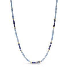 Blue Rondelle Beaded Necklace With Spacer Beads, Blue Heishi Beaded Necklaces With Polished Beads, Blue Polished Heishi Beads Necklace, Blue Heishi Beads Polished Beaded Necklace, Blue Single Strand Heishi Beaded Necklaces, Blue Single Strand Heishi Bead Necklaces, Blue Single Strand Heishi Beaded Necklace, Blue Single Strand Heishi Beads Necklace, Blue Heishi Bead Necklaces