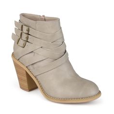 Show off stylish straps with the Women's Journee Collection Strap Wide Block Heel Ankle Boot. Vegan leather upper in a block heel ankle boot style with a round toe. Inside zipper entry. Woven strap detail. Triple buckle accents. Wide width. 5" shaft height. 11" top circumference. Padded footbed. Block heel. 3.25" heel height. Basic Sandals, Boots Long, Keds Style, Saddle Shoes, Block Heel Ankle Boots, Gold Sandals, Fashion Heels, Nike Fashion, Cool Boots