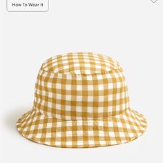 Nwt Jcrew Packable Summer Hat. Yellow/Gold Gingham Size Small/Medium. Summer Plaid Bucket Hat, Casual Gingham Hats For Summer, Summer Gingham Hat With Curved Brim, Plaid Hats For Summer Beach, Plaid Summer Beach Hat, Plaid Bucket Hat For The Beach, Adjustable Plaid Hats For Spring, Spring Adjustable Plaid Hats, Casual Cotton Hat For Picnic