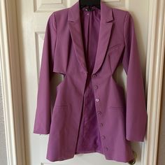 Never Used Purple Color Chic Purple Outerwear For Spring, Zara Fitted Outerwear For Day Out, Trendy Fitted Purple Blazer, Zara Spring Outerwear For Brunch, Purple Blazer With Buttons For Spring, Zara Purple Outerwear For Winter, Zara Outerwear For Fall Brunch, Spring Purple Blazer With Pockets, Zara Long Sleeve Outerwear For Brunch