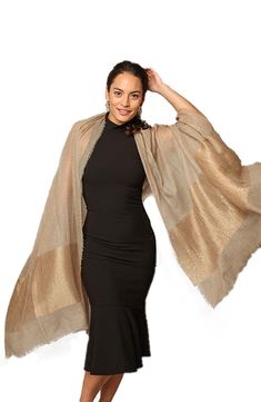 A panel of sequins adds a statement pop to this luxe cashmere scarf that doubles as a wrap. 30" x 80" 100% cashmere Dry clean Imported Fashion Courses, Chic Scarves, Aesthetic Outfit Ideas, Cashmere Wrap, Ethnic Outfits, Dark Wear, Fashion Over 40, Cashmere Scarf, Seasonal Fashion