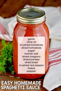 an easy homemade spaghetti sauce recipe in a jar