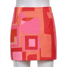 Pink Abstract Mini Skirt Trendy Printed Summer Skirt, Pink Printed Skirt For Summer, Spring Multicolor Graphic Print Skirt, Multicolor Graphic Print Skirt For Spring, Trendy Multicolor Mini Skirt, Trendy Pink Mini Skirt, Pink Fitted Trendy Mini Skirt, Trendy Fitted Pink Mini Skirt, Trendy Graphic Print Mini Skirt