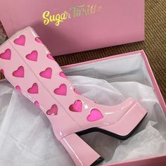 Literally Never Worn - Haven’t Even Been Tried On. Received As A Gift And I’m A Size 9. Cute Womens Shoes Sneakers, Pink Boots Aesthetic, Pink Go Go Boots, Pink Things To Buy, Pink Gogo Boots, Pink Punk Outfits, Hope Scope, Barbie Outfits Aesthetic, Gogo Boots Outfit