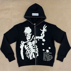 Full Zip Up Hoodie Brand New Size Medium Hoodie Front And Back, Full Zip Up Hoodie, Hoodies Men Style, Skull Hoodie, Hoodie Brands, Fragrance Set, Painted Clothes, Edgy Outfits, Zip Up Hoodie