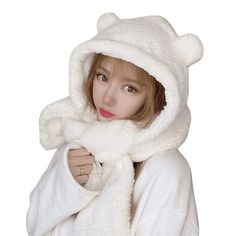 PRICES MAY VARY. [ Size ] - Loosen design in one size, range from 7- 7 1/8 (55-56 cm), widely fit for women. Good elasticity makes it accommodated any head size. [ Cute Beanie Hat ] - Super cute bear ear on the top, attached fuzzy fluffy scarf, make you a cute bear image, with face thinner effect ,making it cute! A must have for sweet girls! [ Feature ] - Casual winter warm beanie hat, cute and comfortable to wear. With beanie hat and scarf set, easy for carry-on while outing. Touches soft, comf Bear Ear Beanie, Ear Beanie, Kawaii Bear, Suit Hat, Bear Images, Cute Beanies, Ear Style, Hat And Scarf Sets, Bear Hat