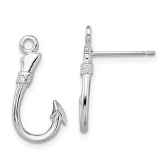 Carat in Karats Sterling Silver Polished Fish Hook Post Earrings (19mm x 9.5mm) Earring Closure: Post & Push Back Earring Type: Drop & Dangle Finish: Polished Metal Purity: .925 Plating: Primary - Color: White Stone Type: Stone Creation Method: Size: one size.  Gender: female.  Age Group: adult. Fish Hook Earrings, Beaded Dangle Earrings, White Earrings, Fine Jewellery Earrings, Stainless Steel Rings, 925 Jewelry, Fish Hook, Hook Earrings, Huggies Earrings