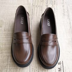 Japanese Black Brown School Shoes - Kuru Store Brown School Shoes, Loafers School, School Loafers, Brown Uniform, Uniform Shoes, Shoes For School, Loafers Brown, Brown Loafers, Aesthetic Shoes