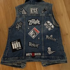 This Is A Great Unique Rock N Roll Denim Vest Which Represents Many Of The Greatest Rock Bands Of Many Genres Of Music. I Took Photos With It Over A Leather Mc Jacket (Not Included)So You Can See What Would Look Like Over A Jacket. I Will Be Posting More Of These Vintage Style Denim Vests Logos Color, Genres Of Music, Womens Denim Vest, Denim Vests, Greatest Rock Bands, Girls Cartoon, Band Logos, Girls Cartoon Art, Logo Color