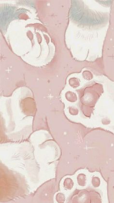 an image of a cat's paws and paw prints on a pink wallpaper