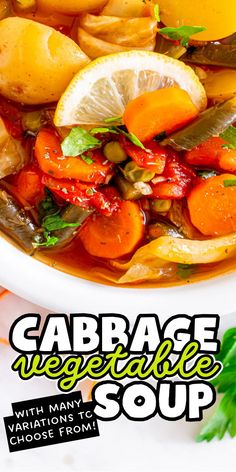 Nutritious cabbage soup recipe with lots of veggies Cabbage Vegetable Soup, Recipe For Soup, Chicken Beans, Cabbage Vegetable, Low Calorie Soup, Pork Soup, Italian Herbs