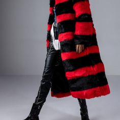 Get Ready For Fabulousness! The Akira Label Reddy For It Red And Black Faux Fur Long Jacket (Size Medium)Features Ultra Plush Faux Fur Panels Across The Entire Body, A Fold Over Collar, Long Sleeves, Extended Duster Silhouette, And An Open Front Design. Wear This Over A Sexy Black Mini Dress On A Night Out And Feel Like A Million Bucks!- Self 90% Acrylic, 10% Polyester, Lining: 100% Polyester- Dry Clean Only- 48” Shoulder To Hem- 25” Sleeves(Approx. Measured From Size Small)- Model Is Wearing Si Red Fur Coat With Faux Fur Trim, Red Fur Coat With Faux Fur Trim For Fall, Red Faux Fur Coat For Fall, Red Fur Coat With Faux Fur Trim For Winter, Red Winter Fur Coat With Faux Fur Trim, Winter Red Fur Coat With Faux Fur Trim, Red Fur Coat For Fall, Red Faux Fur Outerwear For Fall, Red Fitted Outerwear With Faux Fur Trim