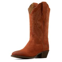 With beautiful stitching and a traditional R toe, these are classic cowboy through and through. Their comfort and versatility make them a go-to. Bonus: StretchFit makes them easier to pull on and expands to fit a wide range of calves. Heritage R Toe StretchFit Western Boot | Product Features : 0 : ATS® technology provides ergonomic support on uneven terrain, 1 : StretchFit panels under the pull tabs give an additional inch to fit a wide range of calves, 2 : Removable All Day Cushioning insole, 3 Western Boots With Square Toe And Leather Lining, Rustic Ranch Boots With Leather Lining, Brown Suede-lined Boots For Rodeo, Western Brown Boots With Reinforced Stitching, Western Boots With Suede Lining For Ranch, Rugged Leather Boots For Country Events, Western Boots With Reinforced Stitching For Ranch, Western Snip Toe Boots With Reinforced Stitching, Western Boots With Reinforced Stitching For Rodeo