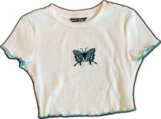 Fitted Butterfly Embroidery Top For Spring, Fitted Tops With Butterfly Embroidery For Spring, Fitted Top With Butterfly Embroidery For Spring, Fitted Summer Tops With Embroidered Graphics, Casual Fitted Tops With Embroidered Graphics, Summer Fitted Tops With Butterfly Embroidery, Fitted Summer Tops With Butterfly Embroidery, Trendy Summer Tops With Butterfly Embroidery, Fitted Spring Tops With Embroidered Graphics