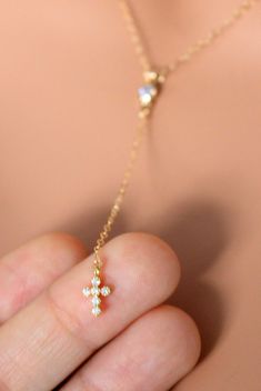 "Possibly the most delicate rosary necklace ever. This is 14kt gold filled Rosary inspired cross necklace with a very small 4mm clear crystal bezel center. A small 10mm Crystal cross hangs from a 2\" drop. A spring clasp closure sits at the back of necklace. Necklace may be ordered in a 16\", 18\", 20\" or 22\" length. The length is the measurement around the neck only. This is a delicate looking necklace yet it is very durable! Comes nicely boxed, the perfect gift! *Also comes in Sterling Silve Amazonian Women, Rosary Necklaces, 14kt Gold Jewelry, Tiny Cross Necklace, Cross Necklaces, Tiny Cross, Women Jewellery, Soul Connection, Crystal Cross