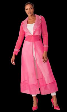 For Her NYC 82213 1 piece Sheer Mesh Jacket Colors: Black, Fuchsia, Red, White Sizes: S, M, L, XL, 1X, 2X Long Pink Casual Outerwear, Casual Long Pink Outerwear, Long Spring Stretch Outerwear, Stretch Long Outerwear For Spring, Fitted Solid Color Open Front Outerwear, Stretch Open Front Summer Outerwear, Pink Stretch Winter Outerwear, Trendy Pink Open Front Outerwear, Pink Long Summer Outerwear