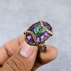 Rainbow Mystic Topaz Ring Copper Wire Wrapped Ring Copper Ring | Etsy Mystic Topaz Jewelry, Copper Accessories, Mystic Topaz Ring, Wire Wrapped Ring, Topaz Jewelry, Copper Ring, Wire Rings, Wire Wrapped Rings, Mystic Topaz