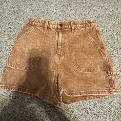 Basically Brand New! Vintage Brown Cotton Shorts, Brown High-waisted Cotton Shorts, Retro High-rise Brown Bottoms, Trendy High Waist Brown Jean Shorts, Brown Shorts With Pockets And Short Inseam, Trendy Brown Jean Shorts With Pockets, Casual High Waist Brown Shorts, Trendy Brown Cotton Shorts, High Waist Brown Jean Shorts With Pockets