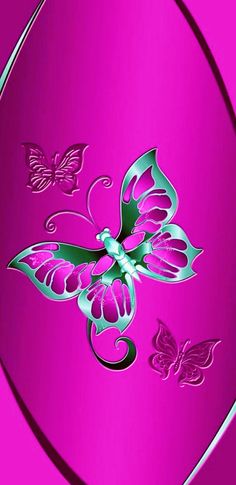 a pink background with two butterflies on the top and one butterfly on the lower half