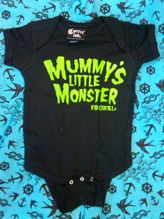 a black bodysuit with the words mommy's little monster on it