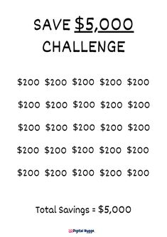 the $ 5, 000 challenge is shown in black and white with text that reads total savings