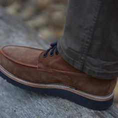 Our signature model, now in its 2023 second generation, features cognac suede, anti-slip black wedge outsoles, and vegetable-tanned leather midsoles. The 360-degree Goodyear welt ensure durability, while the interior boasts a manageable 2.6mm thickness with a fully removable cushioned insoles for added comfort. Specs Cognac Suede True Moc Toe Construction Vegetable Tanned, 360 Goodyear Welt Vegetable Tanned Leather Midsoles Genuine Leather Lining Fully Removeable Leather & PU Insoles Oil Resista Goodyear Welted Leather Moccasins For Fall, Casual Cognac Boots With Almond Toe, Casual Cognac Almond Toe Boots, Suede Moccasins With Vibram Sole And Round Toe, Moc Toe Chukka Boots With Leather Sole For Walking, Outdoor Brown Leather Shoes With Vibram Sole, Brown Leather Shoes With Vibram Sole For Outdoor, Casual Goodyear Welted Moc Toe Leather Shoes, Brown Suede Moccasins With Vibram Sole