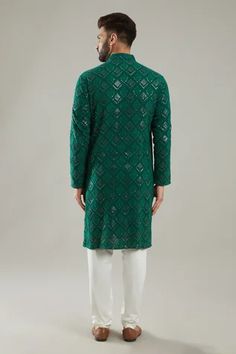 Shop for Kasbah Green Georgette Floral And Sequin Embroidered Kurta for Men Online at Aza Fashions Kurta For Men, Kurta Men, Luxury Sale, Churidar, Pants Pattern, Modern Bride, Not For Sale, Aza Fashion, Sleeve Type