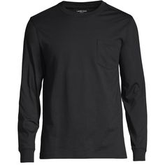 The Lands’ End Men’s Super-T Long Sleeve T-Shirt With Pocket just may be the strongest long sleeve tee you’ll ever own. Nearly invulnerable it’s made from 100% jersey knit cotton so it stretches with you when you move. And the medium weight heft makes it less likely to tear when you’re doing some serious hero work like wrestling with the dog playing ball with the kids camping in tough terrain forging new hiking paths or even just tackling that To-Do list at the office. Plus thanks to the breatha Kids Camping, Dog Playing, Black T Shirts, Flannel Jacket, Tall Jeans, Kinds Of Clothes, Hem Style, Outfit Combinations, Pant Shirt