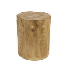 a wooden stool made out of logs on a white background