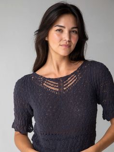 The delicate yarn neckline makes this top so unique & pretty! Perfect with a Natural Life printed bottom! Soft-washed Hippie Crew Neck Top, Bohemian Soft-washed Tops With Crew Neck, Spring Yarn-dyed Short Sleeve Tops, Blue Yarn-dyed Short Sleeve Tops, Blue Short Sleeve Yarn-dyed Top, Boho Bandeau, Cable Knit Cardigan, Comfy Tops, Natural Life