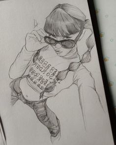 a pencil drawing of a person wearing sunglasses