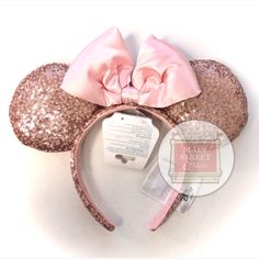 2022 Disney Parks Rose Gold Sequin Pink Bow Minnie Mouse Ears Headband - New Sequin Pink, Minnie Mouse Ears Headband, Park Rosé, Rose Gold Sequin, Mouse Ears Headband, Ears Headband, Minnie Mouse Ears, Disney Accessories, Ear Headbands