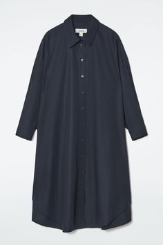 OVERSIZED DRAPED SHIRT DRESS - NAVY - Dresses - COS Oversized Dress Shirt, Draped Shirt, Cos Shirt, Timeless Knitwear, Poplin Shirt Dress, Classic Shirt Dress, Pleated Mini Dress, Turtle Neck Dress, Wool Pants