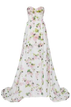 Apple Blossom__Strapless maxi dress with front slit Milla Milla Dresses, Dress Usa, Dress Weights, American Fashion Designers, Usa Dresses, Strapless Maxi, Long Train, Gothic Dress, Feather Dress