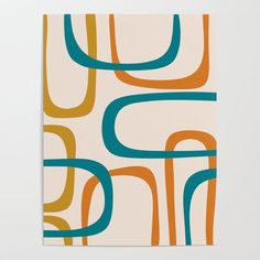 an orange and blue abstract painting on a white wall