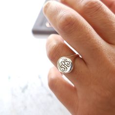 -Monogram Ring- Monogram  ring is made of high quality 925 sterling silver  the ring  has a very suitable mounting for daily use, The back of the ring is solid and never bothers your finger. This ring will be great gift for your favorite people, Family member and girlfriend. You will love this dainty Ring * Material: High Quality Solid 925 Sterling Silver FINISH: sterling silver-gold plated- rose gold plated ★ HOW TO PLACE YOUR ORDER;  *Please select your desired material from the menu while add Gift Sterling Silver Hallmarked Signet Ring, White Gold Sterling Silver Signet Ring Gift, Minimalist Engraved Ring Stamped 925, Sterling Silver Signet Ring With Polished Finish As Gift, White Gold Open Signet Ring With Engraving Option, Engraved Sterling Silver Rings As Gift, Engraved Sterling Silver Rings For Gift, Engraved Sterling Silver Rings For Gifts, White Gold Sterling Silver Signet Ring