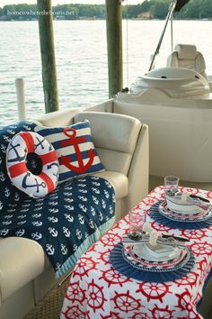 the table is set for two on the boat