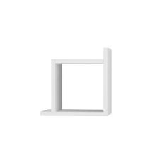 a white shelf with an empty square on the top and one end missing from it