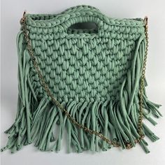 Pastel Green Large Fringe Crochet Bag Condition: Brand New! Handmade Item- Handwoven This Bag Is 100% Hand Knit. Color: Mint Green Metal: Muted Gold Dimensions: Purse 8" L X 13" W Fringe: 6.5"L Total Length: 28." Style: Boho Chic/ Edgy Chic/ Hippie Chic/ Trendy This Bag Was Designed And Produced By Us. Green Crochet Top Handle Bag With Braided Handles, Crochet Crossbody Bag With Braided Handles For Shopping, Green Crochet Top Handle Bag, Trendy Crochet Bag With Leather Top Handle, Fringe Crochet, Bling Party, Handwoven Bag, Red Leather Bag, Handmade Purse