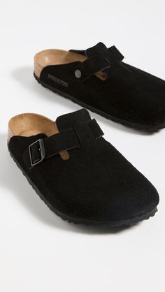 Find BIRKENSTOCK Boston Soft Footbed Clogs on Editorialist. Leather: Cowhide suede. Buckle strap. Molded cork footbed with suede lining. Regular fit. Rounded toe. EVA sole. Made in Germany. This item cannot be gift-boxed. Birkenstock Boston Black, Birkenstock Boston Soft Footbed, Boston Soft Footbed, Birkenstock Clog, Black Clogs, Xmas List, Birkenstock Boston, Birthday List, Eva Sole