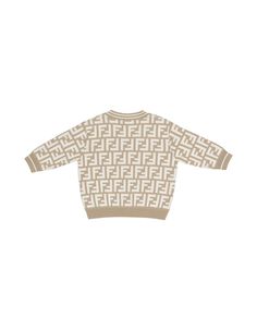 Composition: Cotton Designer Logo Print Sweater For Fall, Designer Fall Sweater With Logo Print, Luxury Logo Print Sweater For Fall, Luxury Logo Print Sweater For Winter, Luxury Winter Sweater With Logo Print, White Logo Sweater For Fall, Luxury Long Sleeve Sweater With Logo Print, Luxury Beige Long Sleeve Tops, Luxury Long Sleeve Beige Top