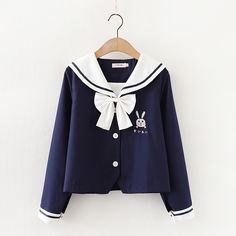 Size: L, Color: Navy Blue Navy Sailor Style Top For Spring, Navy Sailor Tops For Spring, Preppy Blue Tops For School, Preppy Navy Tops For Spring, Preppy Navy Top For Spring, Preppy Navy Spring Top, Lolita Outfit, Sailor Uniform, Sunscreen Clothing