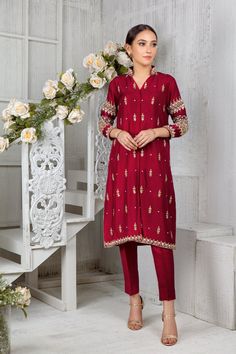 Garnet | Pakistani Designer Outfit | Sarosh Salman Eid Embellished Designer Salwar Kameez, Eid Embellished Salwar Kameez, Bollywood Style Embellished Chanderi Kurta, Embellished Raw Silk Traditional Wear For Eid, Festive Embellished Chinon Churidar, Embellished Straight Kurta For Festivals, Traditional Semi-stitched Embellished Kurta, Festive Semi-stitched Embellished Sherwani, Traditional Embellished Semi-stitched Kurta