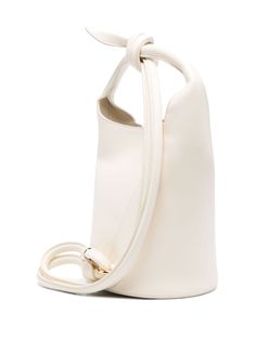 Jacquemus Le Petit Tourni Bucket Bag - Farfetch White Calf Leather Shoulder Bag With Double Handle, Luxury White Bucket Bag With Double Handle, White Calf Leather Shoulder Bag For Daily Use, Formal White Bucket Bag With Handles, Formal White Bucket Bag, White Calf Leather Shoulder Bag With Removable Pouch, Classic Cream Bucket Bag, White Calf Leather Bags With Gold-tone Hardware, Luxury White Bucket Shape Shoulder Bag