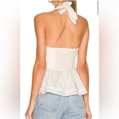 Crisscross Halter Neck Sleeveless Tie Closure At Back Smocked Inset At Back Flounce Hem Body: Polyester; Lining: Rayon Dry Clean Wrap Halter Top, Line Dot, Ivory Color, Dot Tops, Cream White, Price Match, Halter Neck, Halter Top, Strapless Top