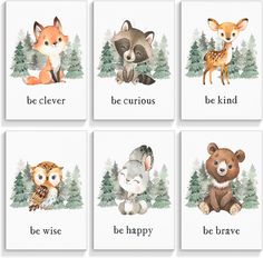 four cards with different animals and words on them